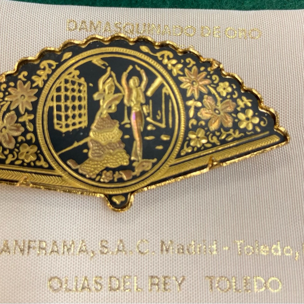 Damascene Gold and Black Fan Brooch